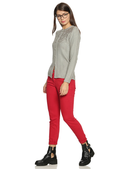 Wool Blend Round Neck Silver Grey cardigan