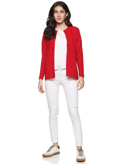 Wool Blend Round Neck Red Cardigans