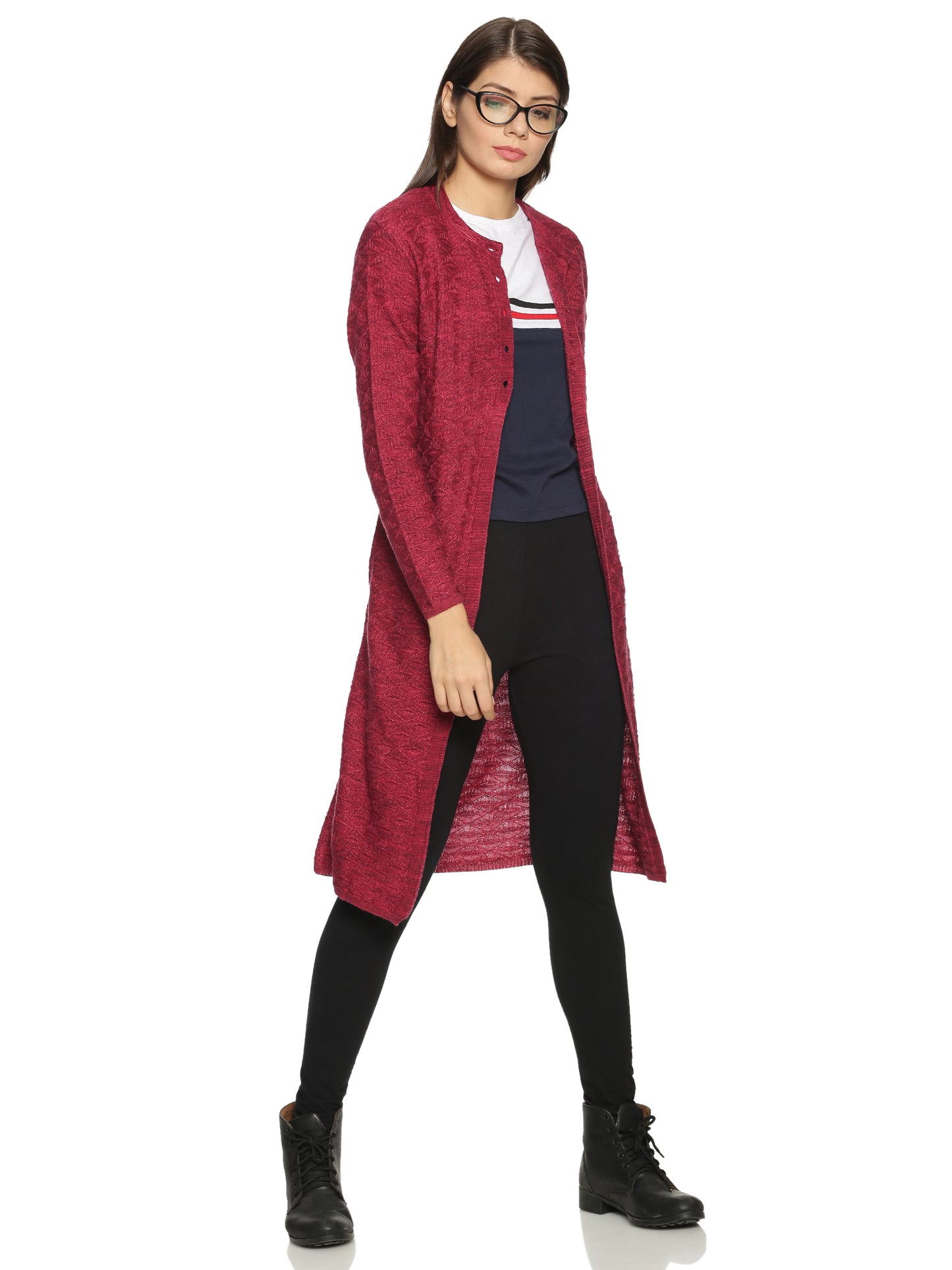 Clapton Acrylic Blend Round Neck Full Sleeve Casual Solid Winter Wear Cardigans For Women Onion