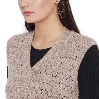 Wool Blend V Neck Half Sleeve Camel cardigan