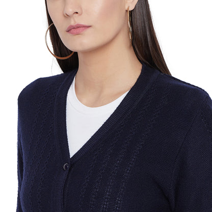 Wool Blend V Neck Navy Blue cardigan