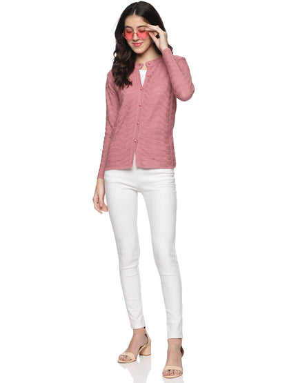 Wool Blend Round Neck Peach Cardigans