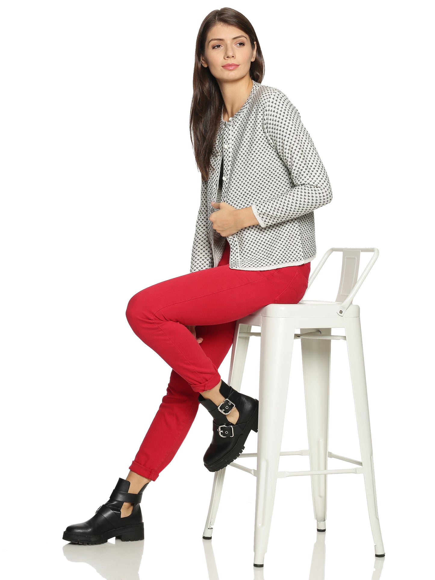 Wool Blend Round Neck White Cardigans