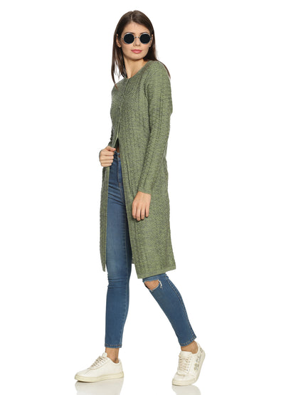 Wool Blend Round Neck Green Extra long Shrug