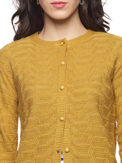 Wool Blend Round Neck Gold Cardigans