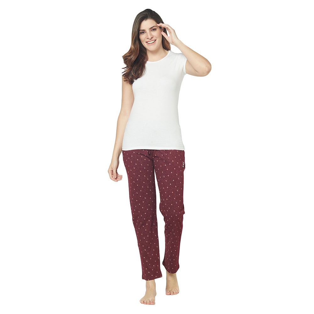 Women's Cotton Blend Solid Printed Maroon Pajama