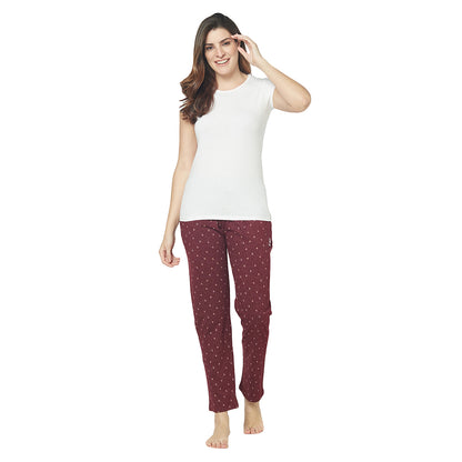 Women's Cotton Blend Solid Printed Maroon Pajama