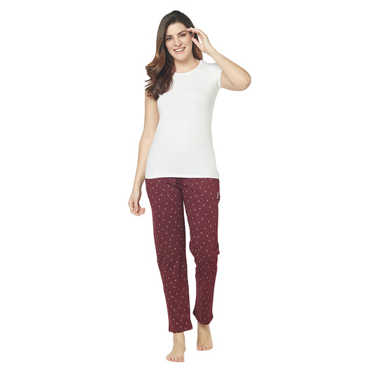 Women's Cotton Blend Solid Printed Maroon Pajama
