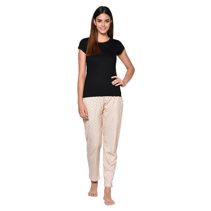 Women's Cotton Blend Solid Printed Skin Pajama
