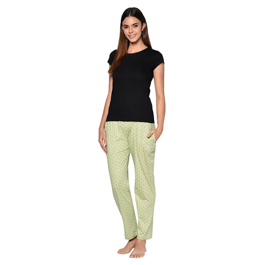 Women's Cotton Blend Solid Printed Green Pajama