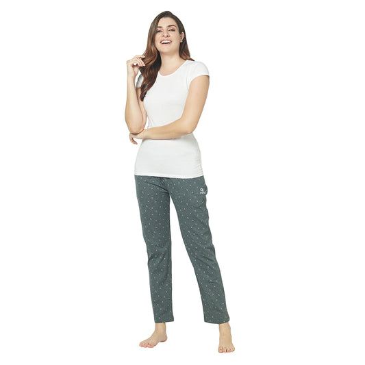 Women's Cotton Blend Solid Printed Sea Green Pajama