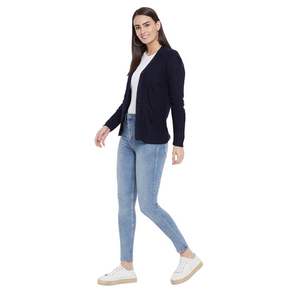 Wool Blend V Neck Navy Blue cardigan
