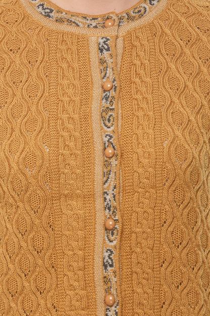 Wool Blend Round Neck Gold cardigan