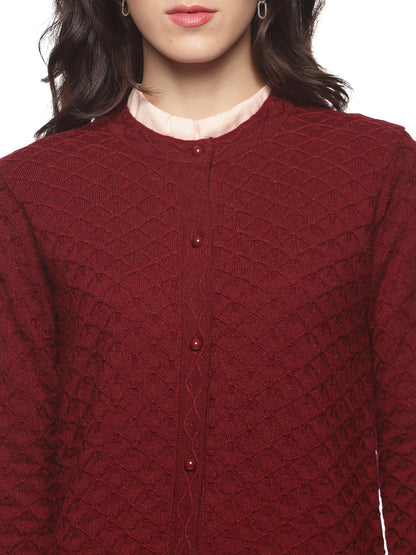 Wool Blend Round Neck Maroon Cardigans