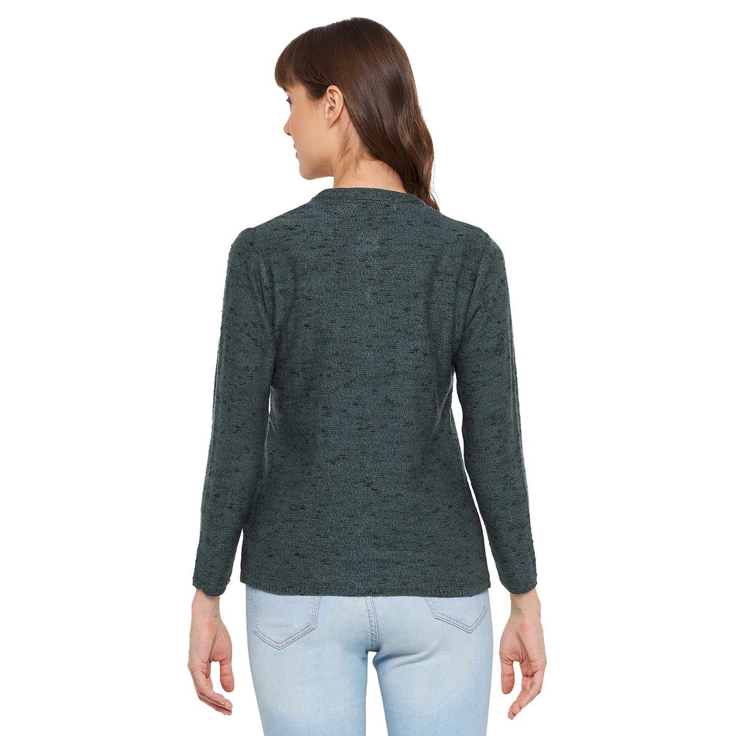 Wool Blend Round Neck Full Sleeve Steel Grey Cardigans