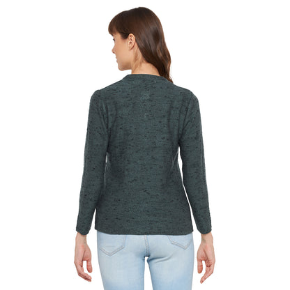 Wool Blend Round Neck Full Sleeve Steel Grey Cardigans