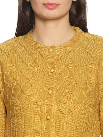 Wool Blend Round Neck Musturd cardigan
