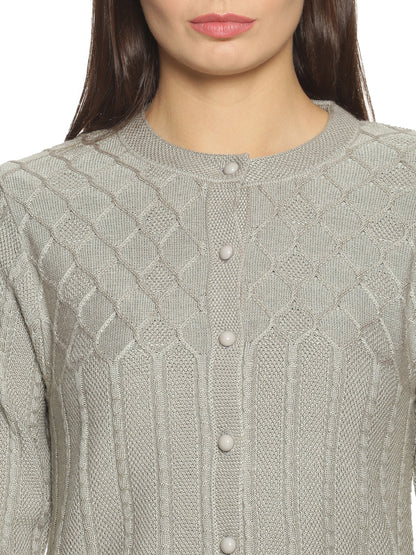 Wool Blend Round Neck Silver Grey cardigan