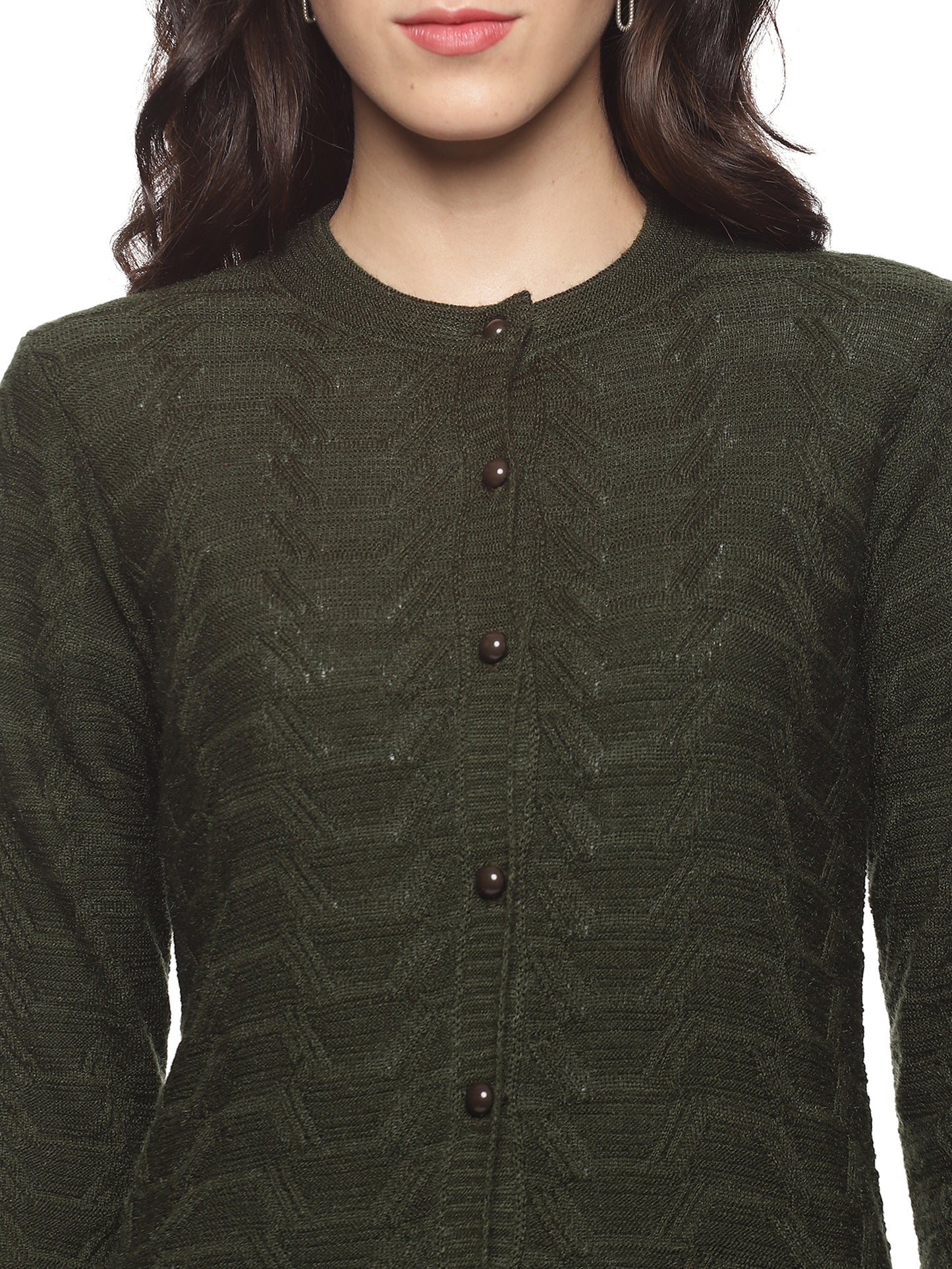 Wool Blend Round Neck Green Cardigans