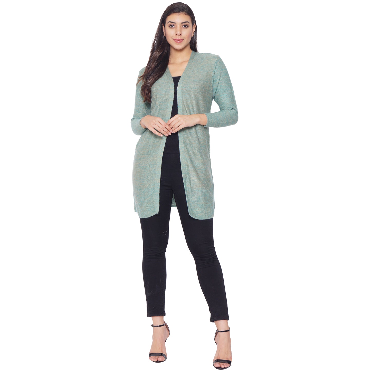 Wool Blend Round Neck Sky Long Shrug