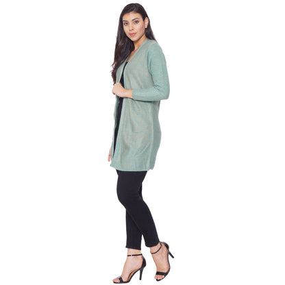 Wool Blend Round Neck Sky Long Shrug