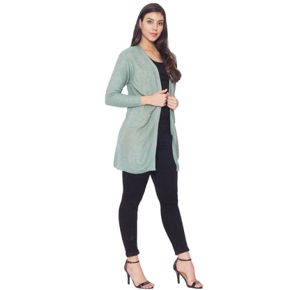 Wool Blend Round Neck Sky Long Shrug