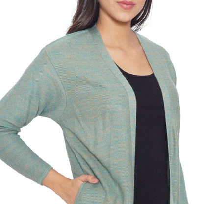 Wool Blend Round Neck Sky Long Shrug