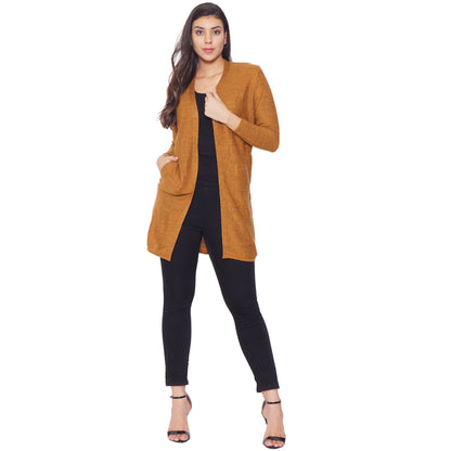 Wool Blend Round Neck Gold Long Shrug