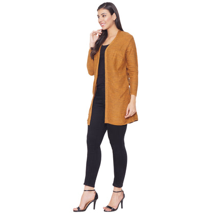 Wool Blend Round Neck Gold Long Shrug