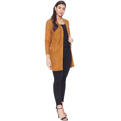 Wool Blend Round Neck Gold Long Shrug