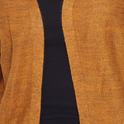 Wool Blend Round Neck Gold Long Shrug