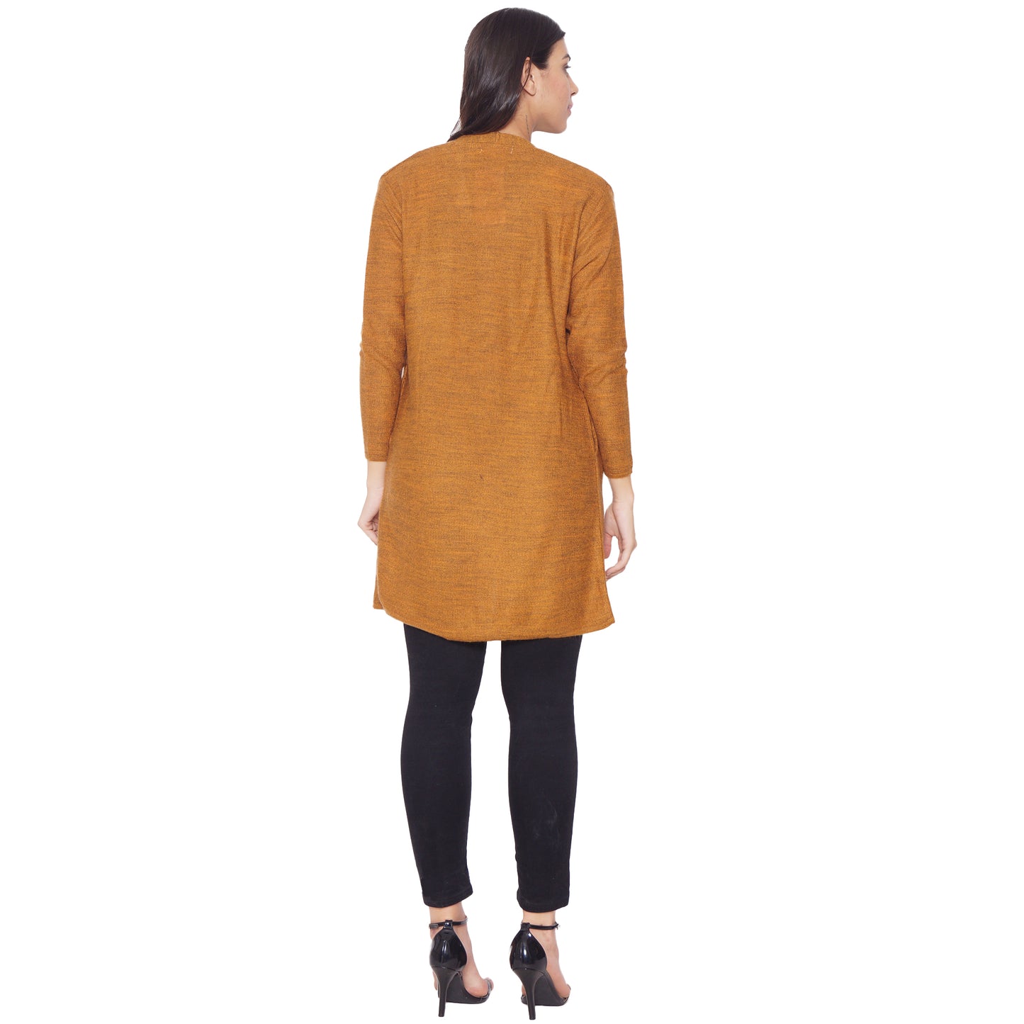 Wool Blend Round Neck Gold Long Shrug