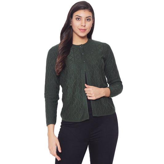 Wool Blend Round Neck Green cardigan