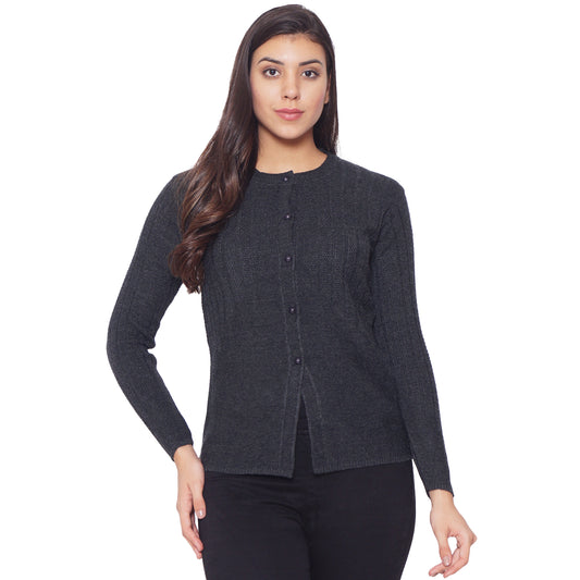 Wool Blend Round Neck Mixture Grey cardigan